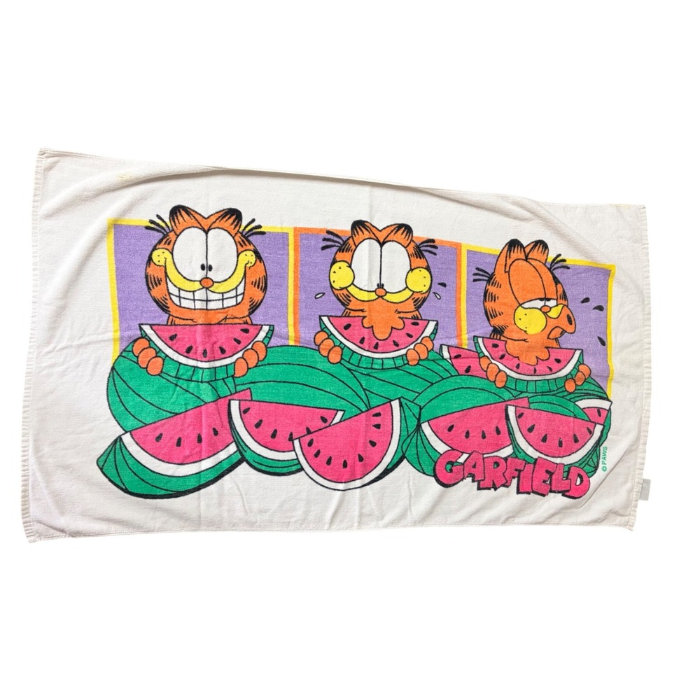 Vintage Garfield Watermelon Beach Towel White Cotton Retro 80s 90s Paws Inc